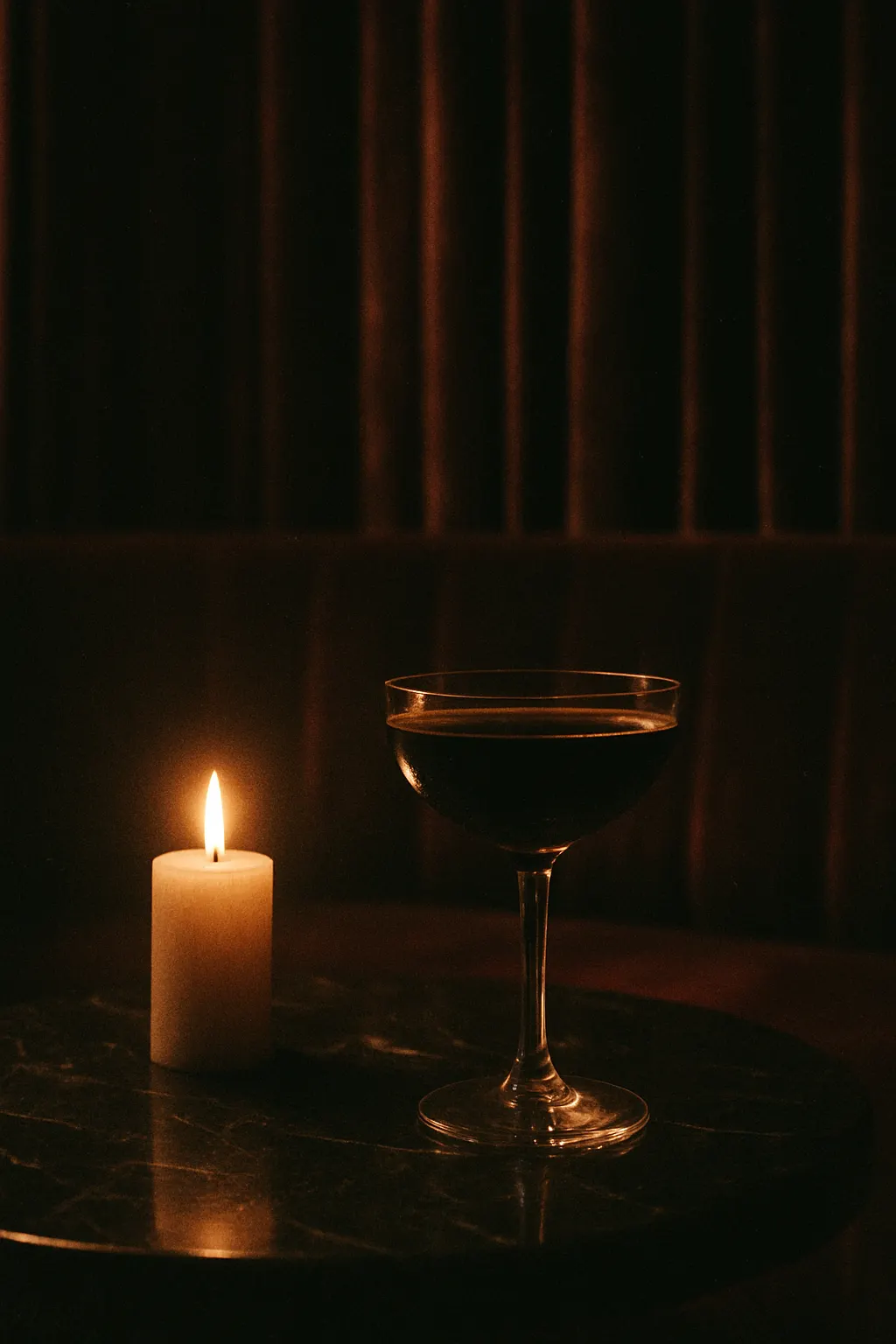 Dim velvet lounge at night